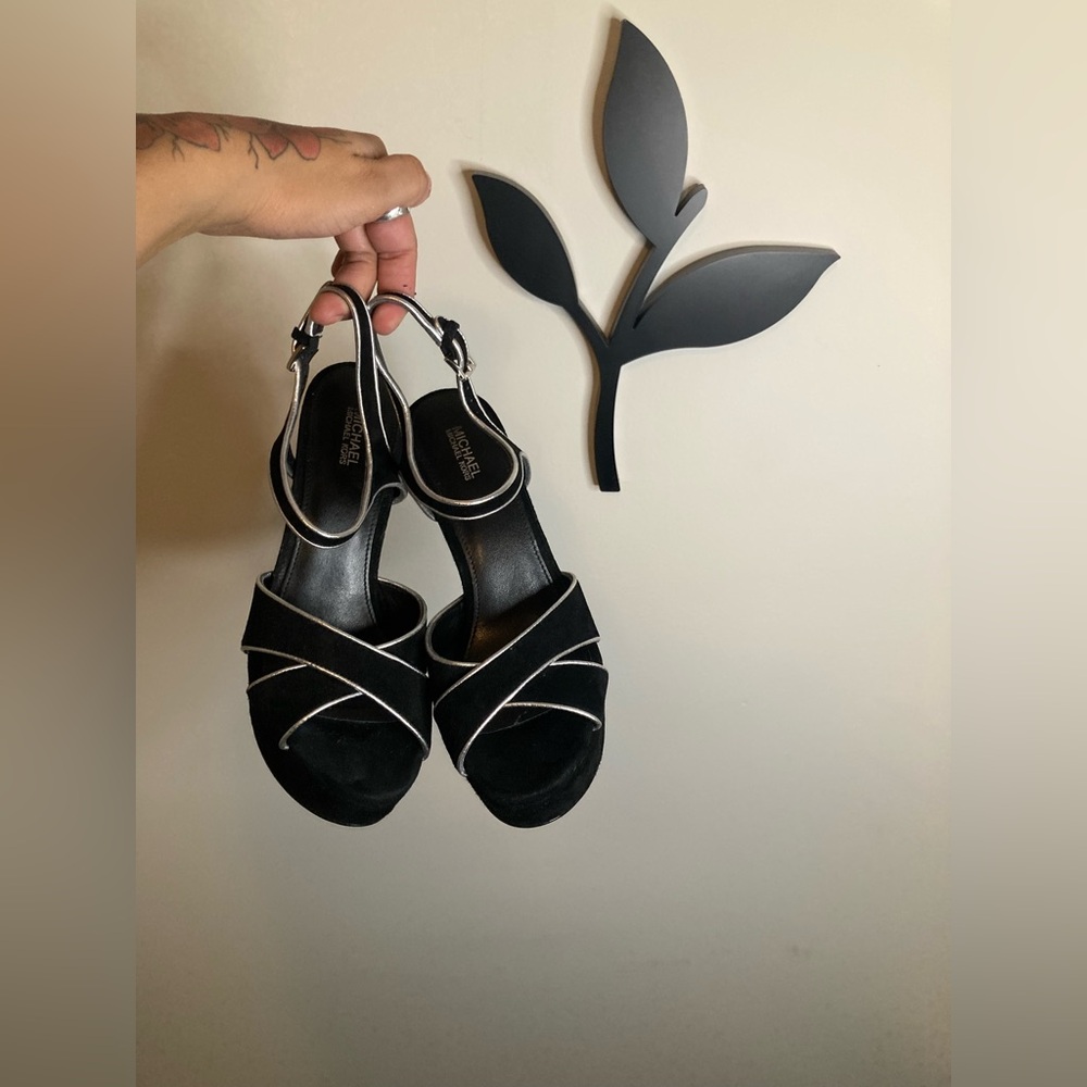 Black Suede Michael Kors Heel With Silver Trim